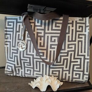 Spartina‎ 449 Tote Bag Purse Handbag Gray White Geometric Print Beach Travel